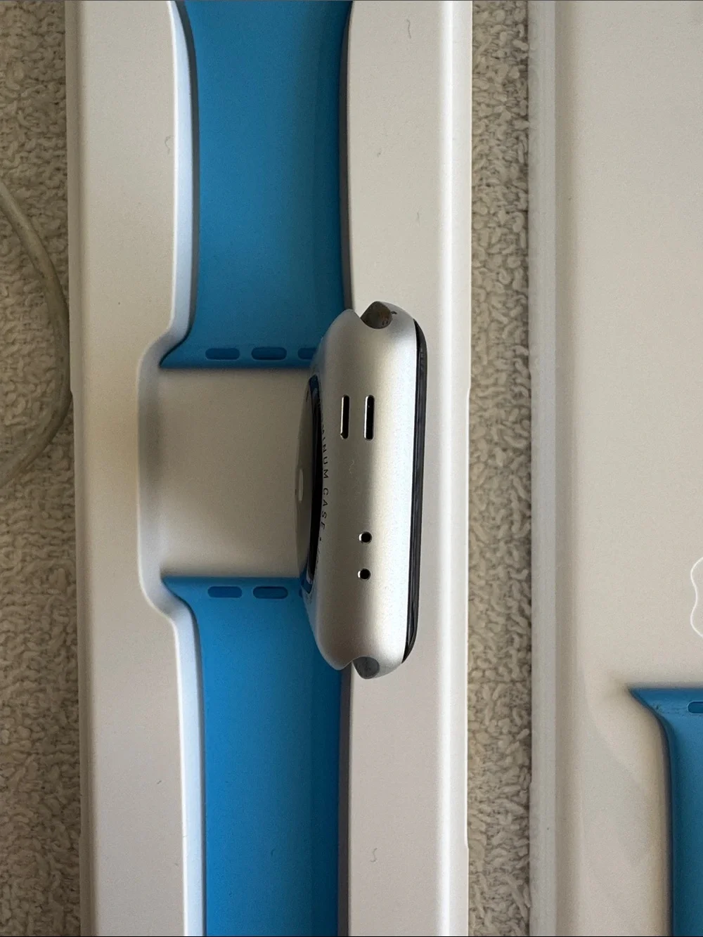 Apple Watch Series 3 with Bright Blue Sport Band Magnetic Charger and Case